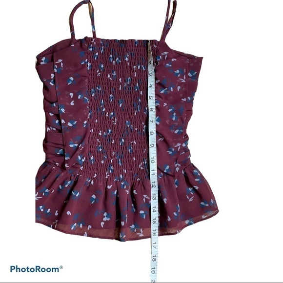 WAYF camisole tank top Devon Smocked maroon blue  floral Woman’s  size Small - Picture 3 of 6